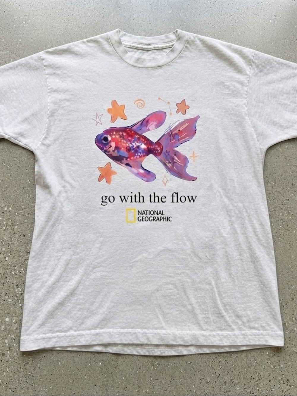 Colorful Fish Go With The Flow Light Grey Cotton Gildan T-Shirt